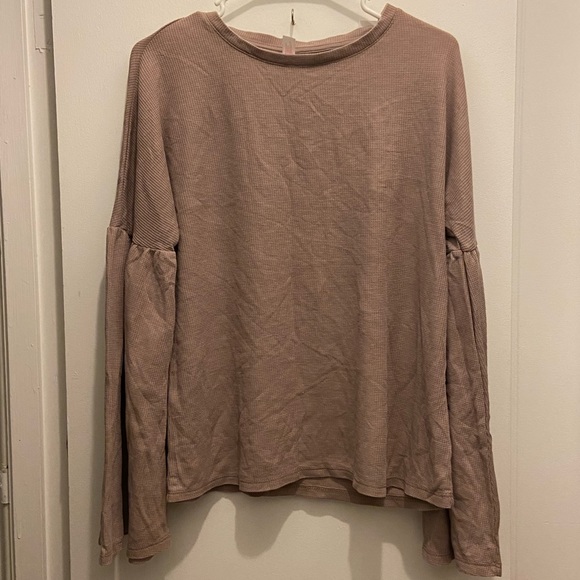 COPY - CUTEE taupe waffle knit long bell sleeve top! - Picture 1 of 4